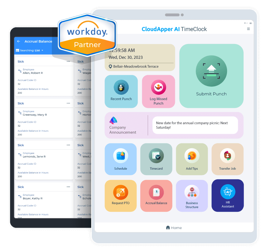 CloudApper AI TimeClock for Workday Allows Your Employees To Request Change In Availability From Any iPad/Tablet Device