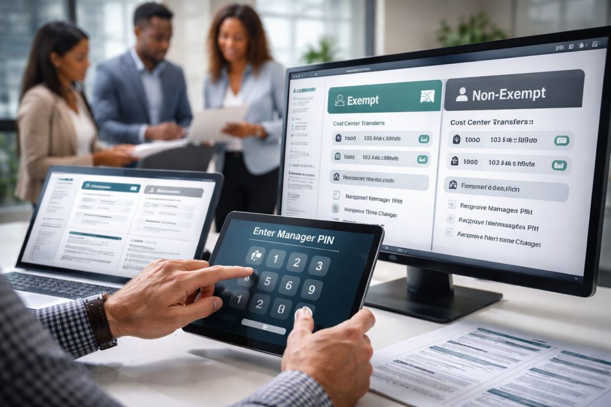 Exempt vs Non-Exempt Cost Center Transfers Rules Permissions and Manager PIN in CloudApper hrPad