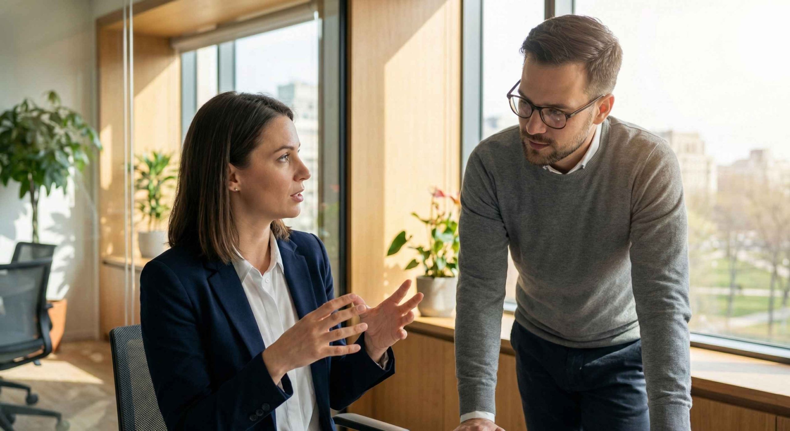 Recruiter listening thoughtfully as a candidate explains their thinking during a structured hiring conversation