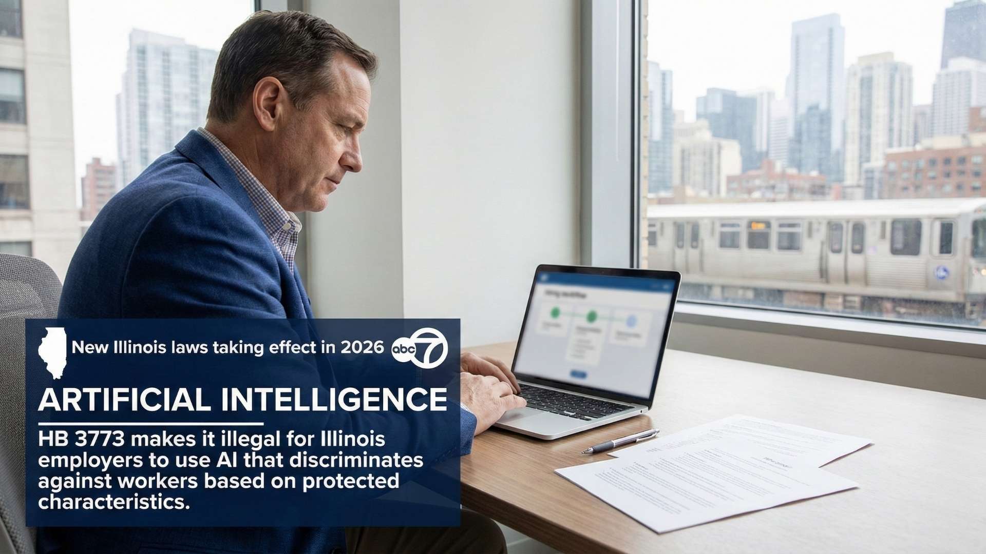 HR professional reviewing AI hiring disclosure and compliance requirements under Illinois HB 3773