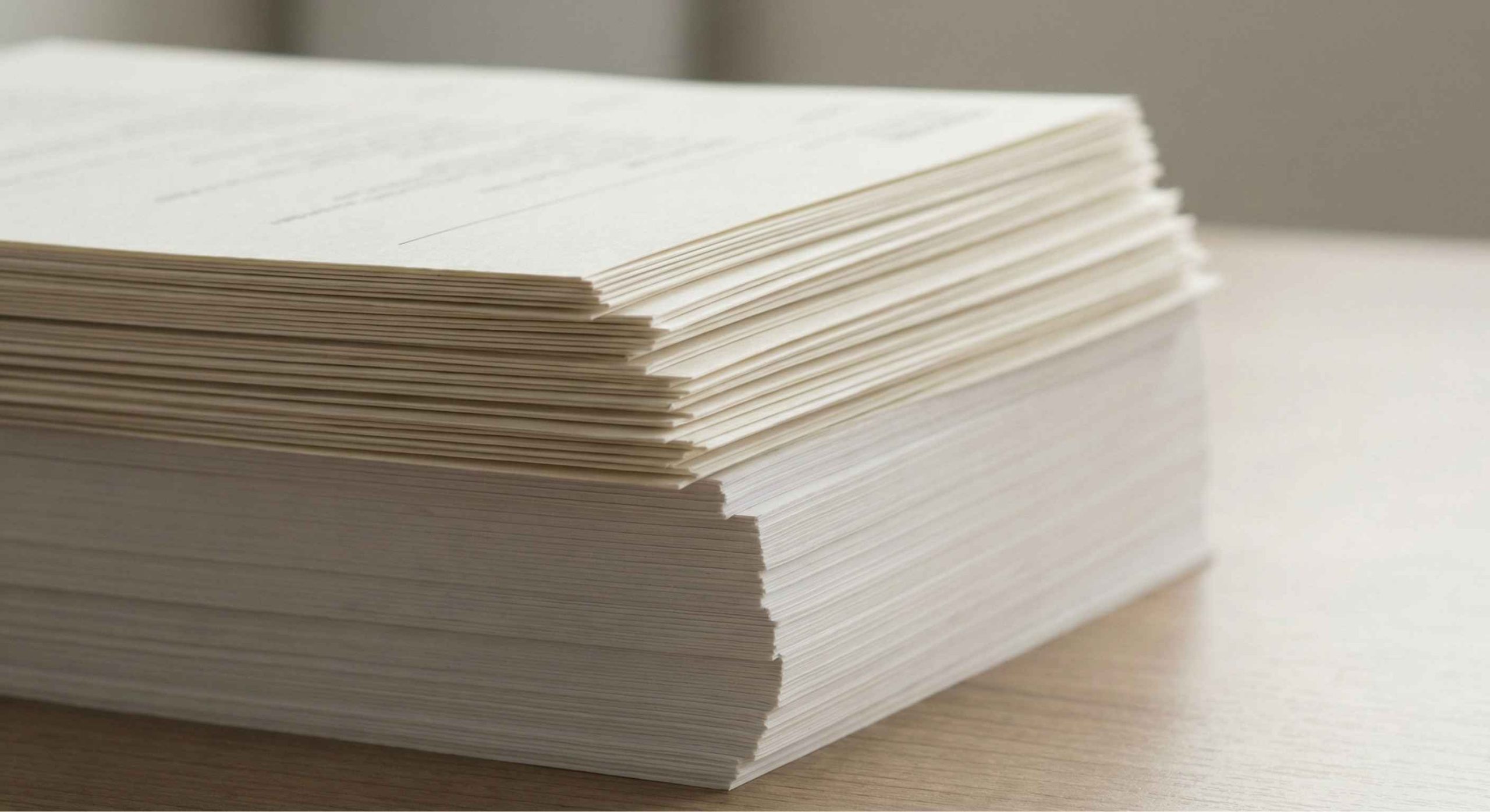 Stacked resumes with identical formatting blending together, symbolizing resume perfection without hiring clarity