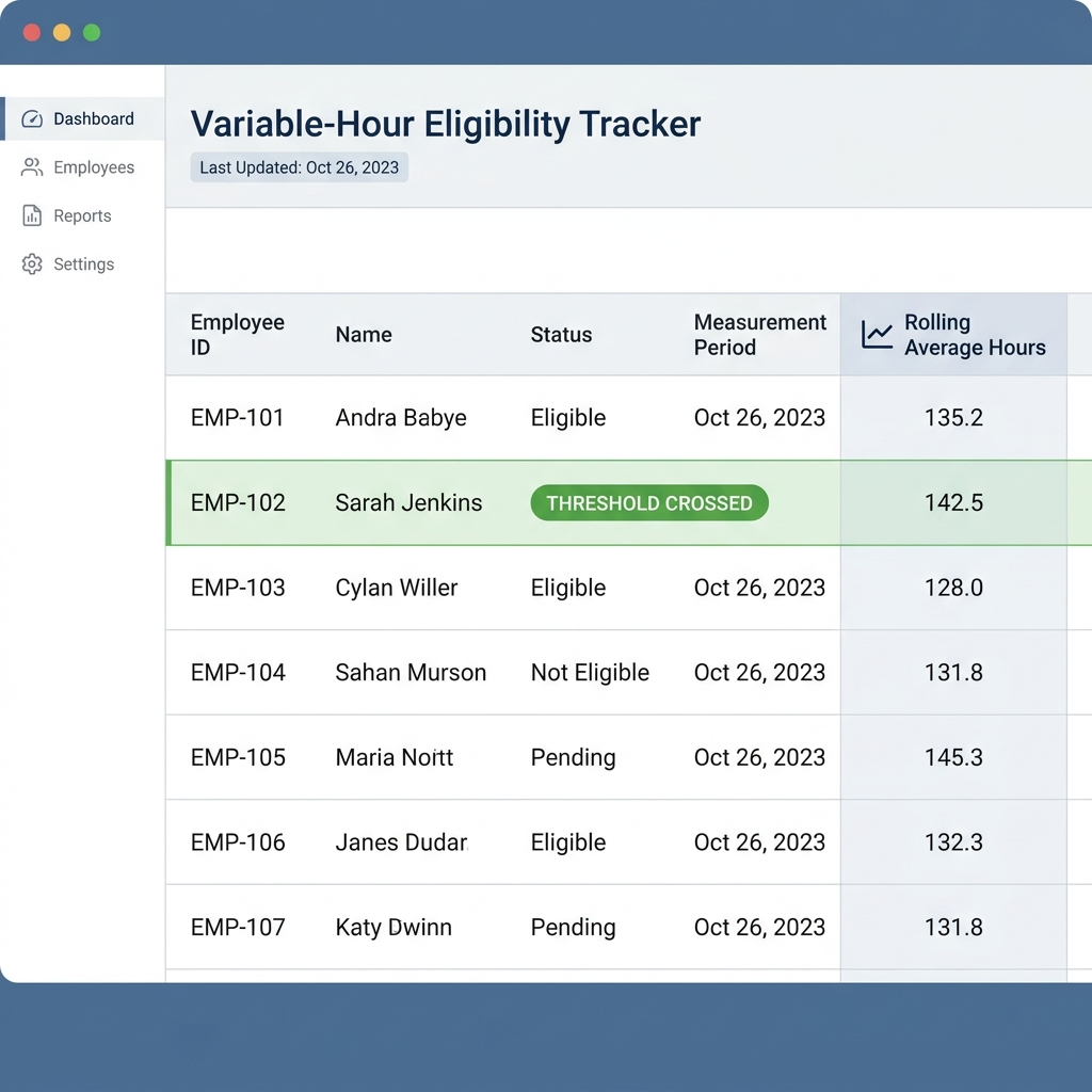 WorkBridge tracking rolling hours average against ACA threshold