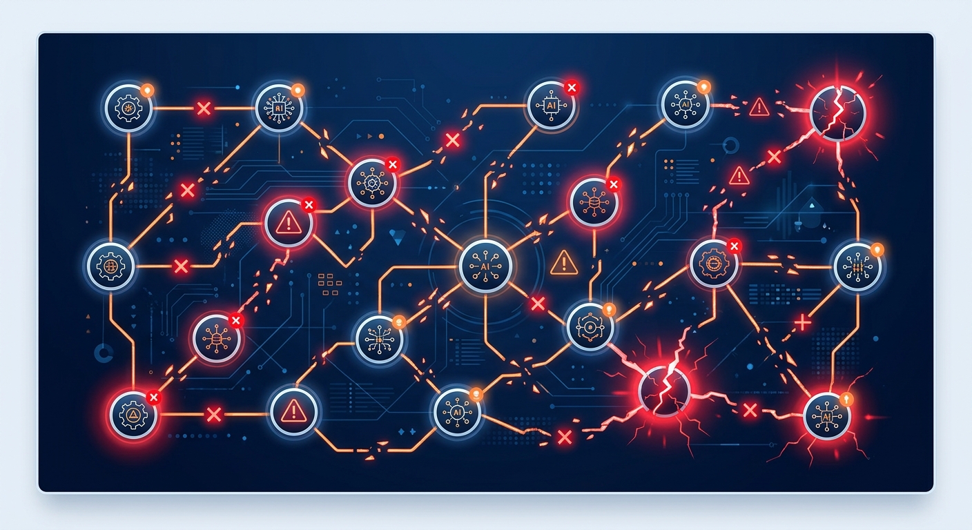Ungoverned AI agent chain diagram showing orchestration risk