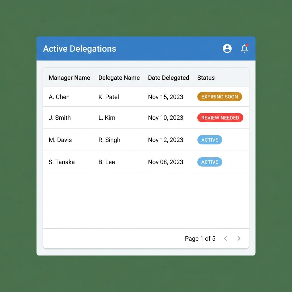WorkBridge dashboard tracking active Workday delegations