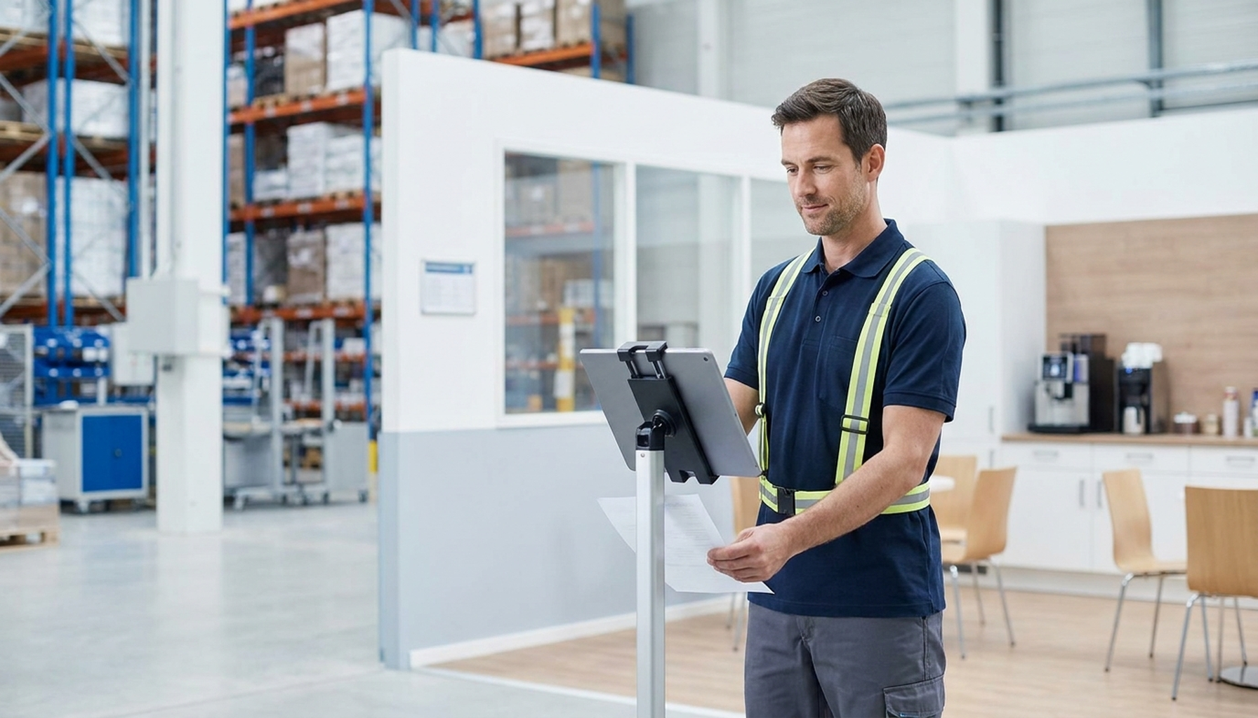 employee submitting benefits life event documentation on tablet