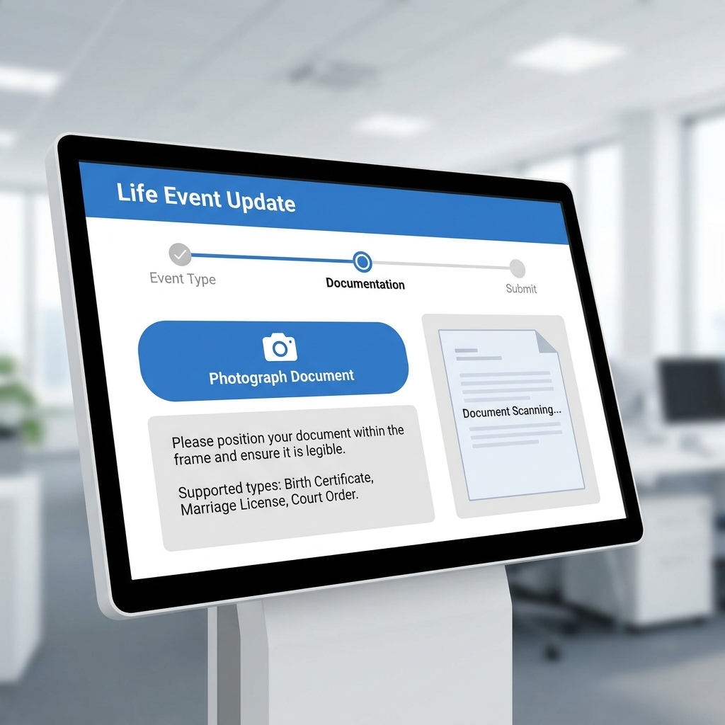 hrPad kiosk workflow for submitting life event documentation