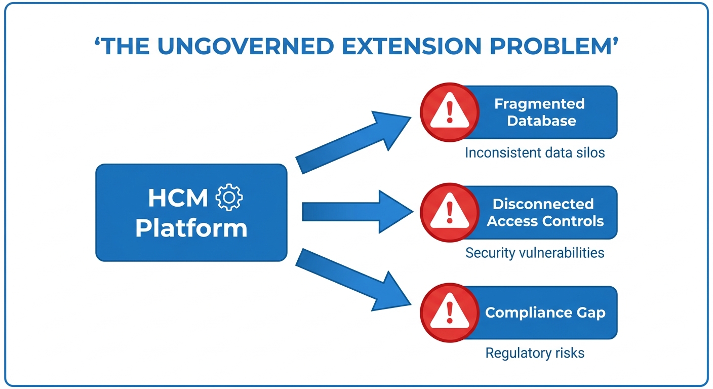Ungoverned UKG extension risks including data fragmentation and compliance gaps