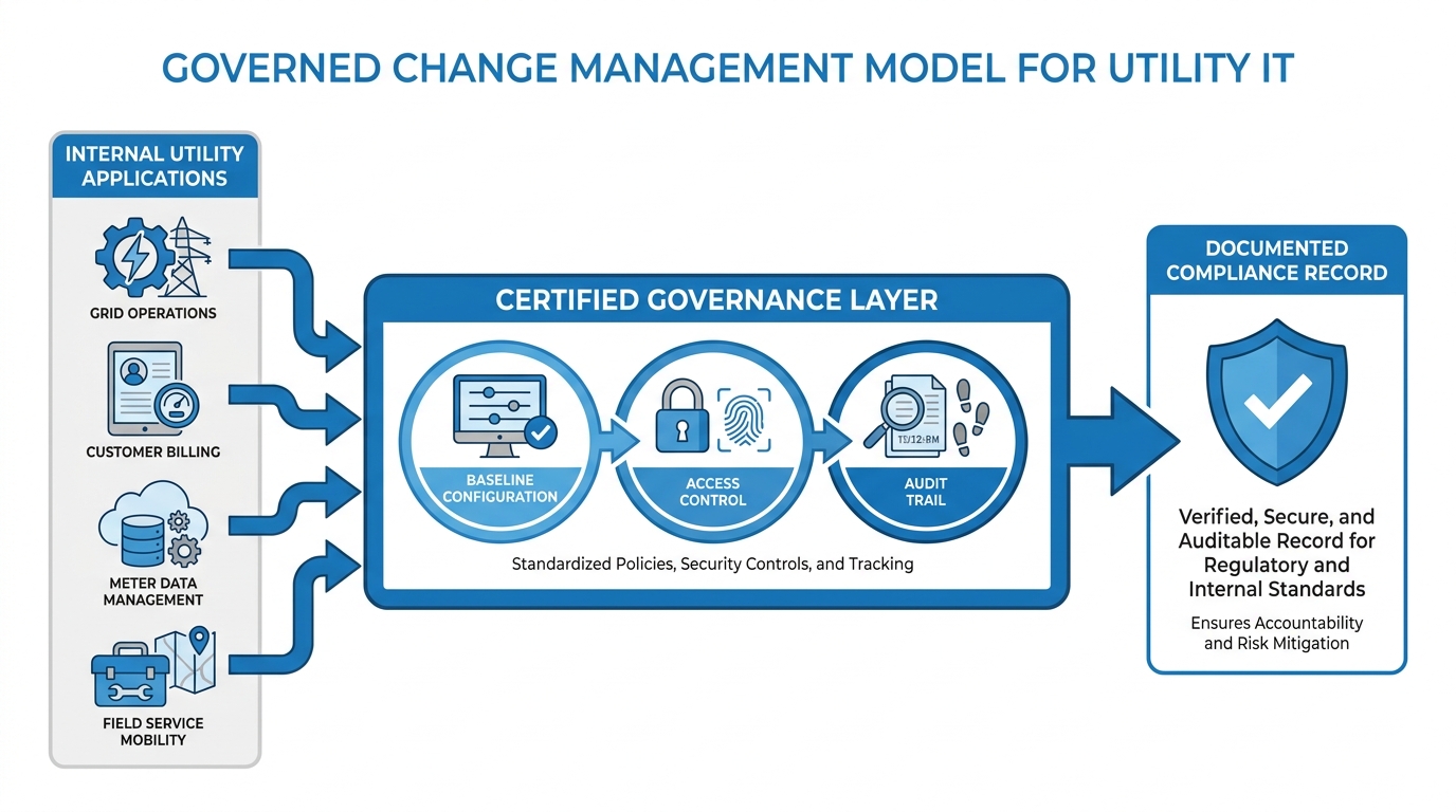 Governed change management model for utility IT applications