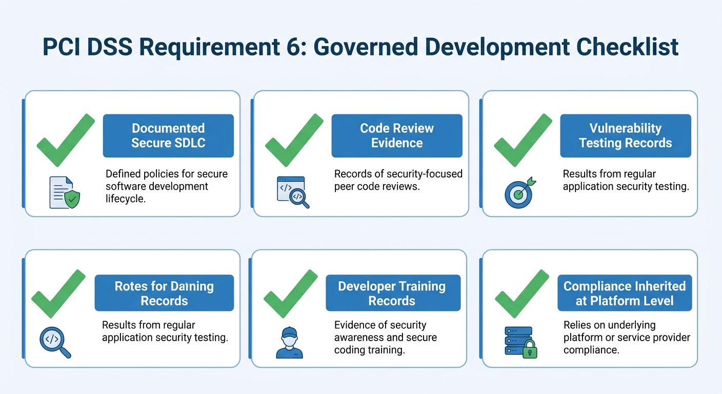 PCI DSS Requirement 6 governed development checklist for enterprise internal applications