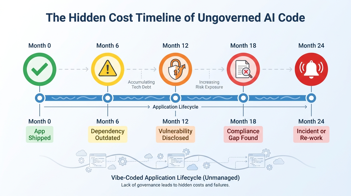 Vibe coding AI generated code hidden cost timeline dependency vulnerability enterprise