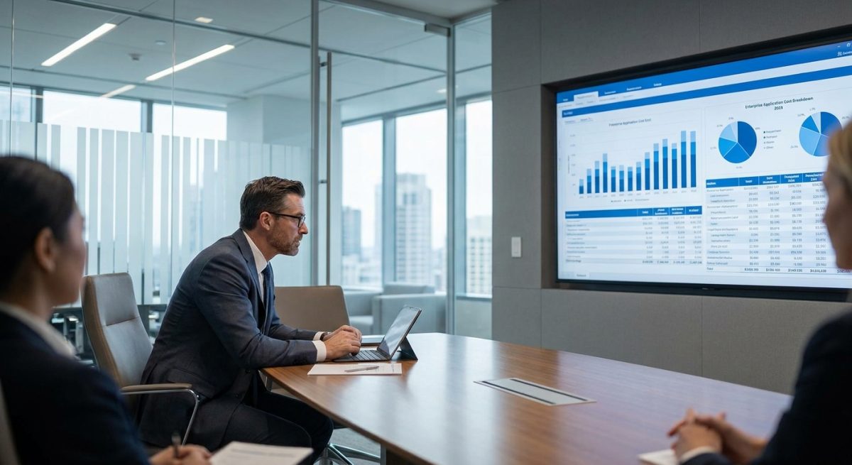 Enterprise IT director reviewing internal application total cost of ownership analysis