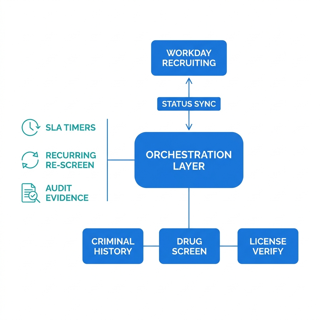 CloudApper iPaaS orchestrating multi-vendor screening into Workday