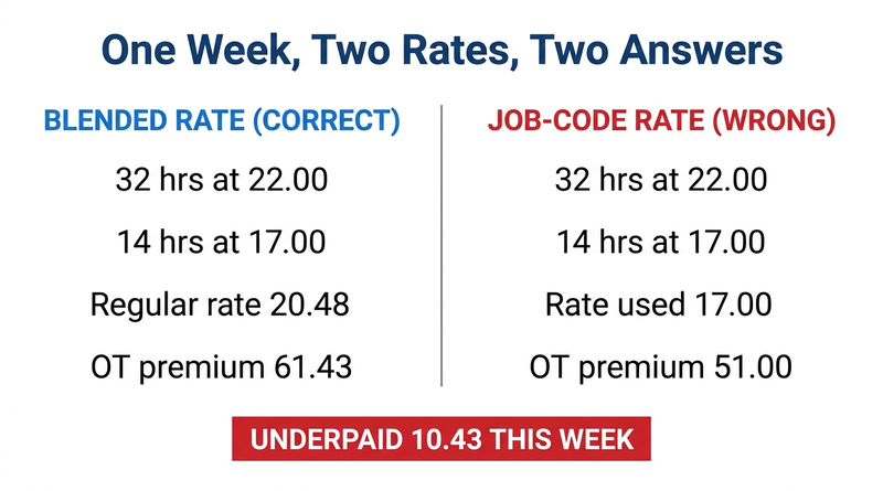 Blended rate and job code rate overtime compared side by side
