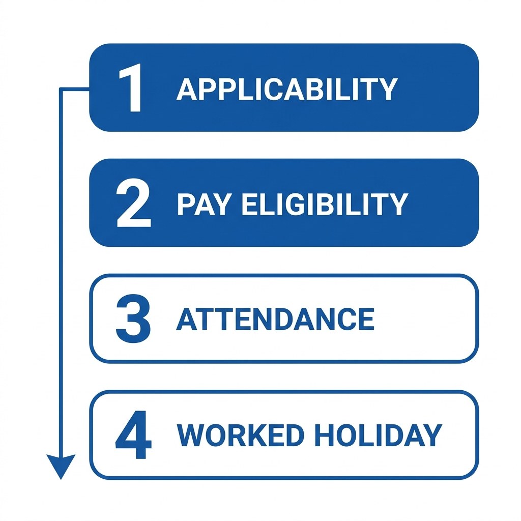 Four layer ordering for Workday holiday eligibility rules