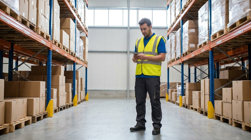Warehouse new hire checking Workday onboarding tasks on personal phone