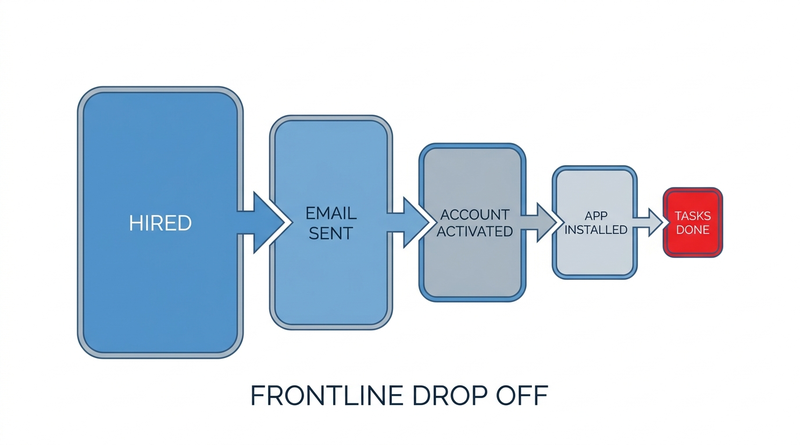 Onboarding drop off from hire to email account app tasks done