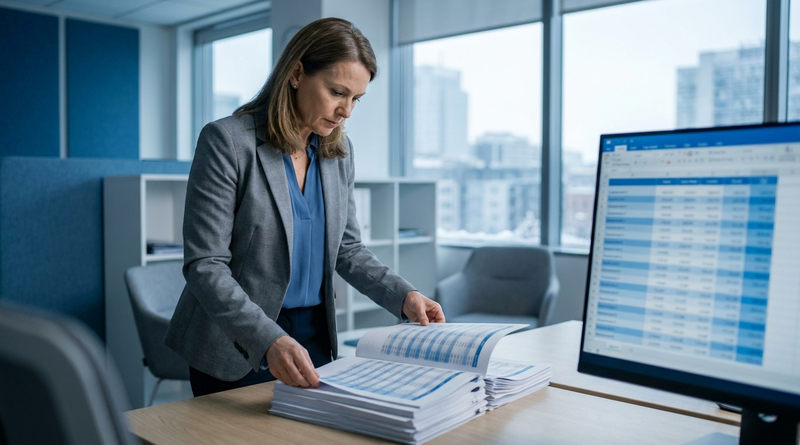 Payroll director reconciling Workday year-end payroll reports before W-2 filing