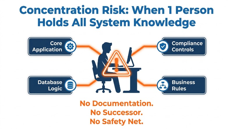 Legacy system concentration risk SME retirement audit finding