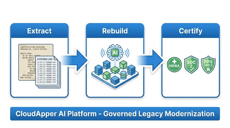CloudApper AI governed legacy modernization COBOL three-step process