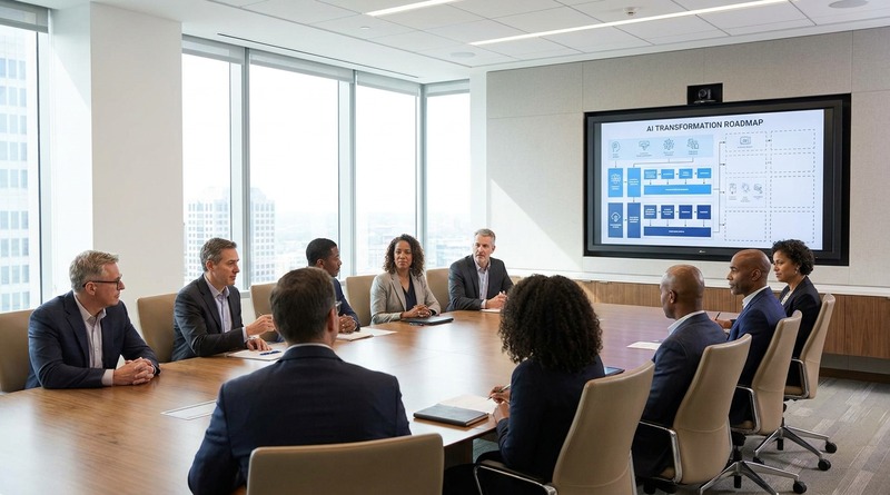 enterprise IT leaders reviewing AI transformation roadmap with application inventory gaps
