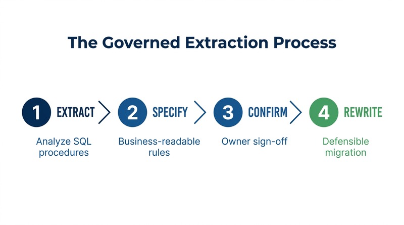 Governed extraction process for legacy SQL business logic migration