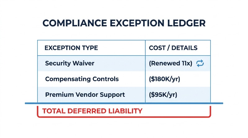 Compliance exception ledger shadow balance sheet legacy system deferral