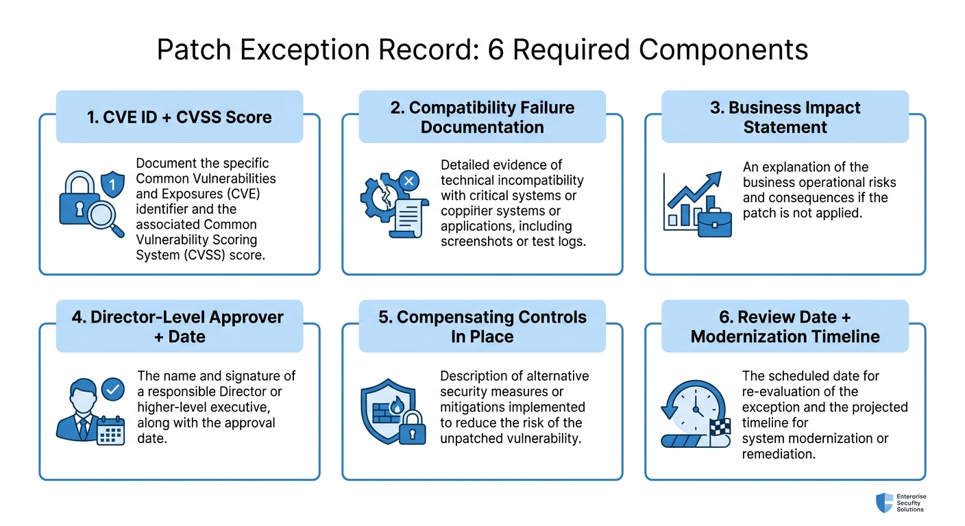 Patch exception record components for legacy Windows application compliance