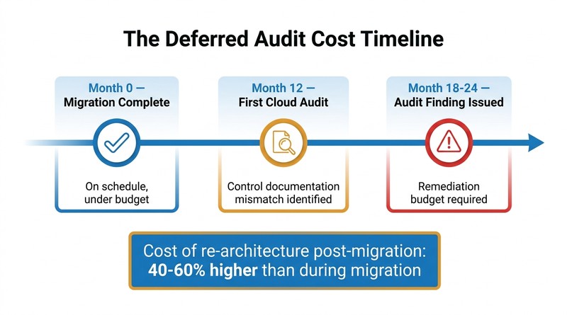 Infographic showing compliance posture gap between migrated and modernized enterprise applications