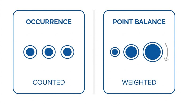 Workday absence occurrence counted versus attendance points weighted
