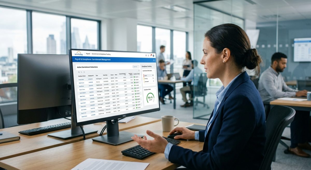 Workday garnishment configuration dashboard for payroll compliance and wage withholding