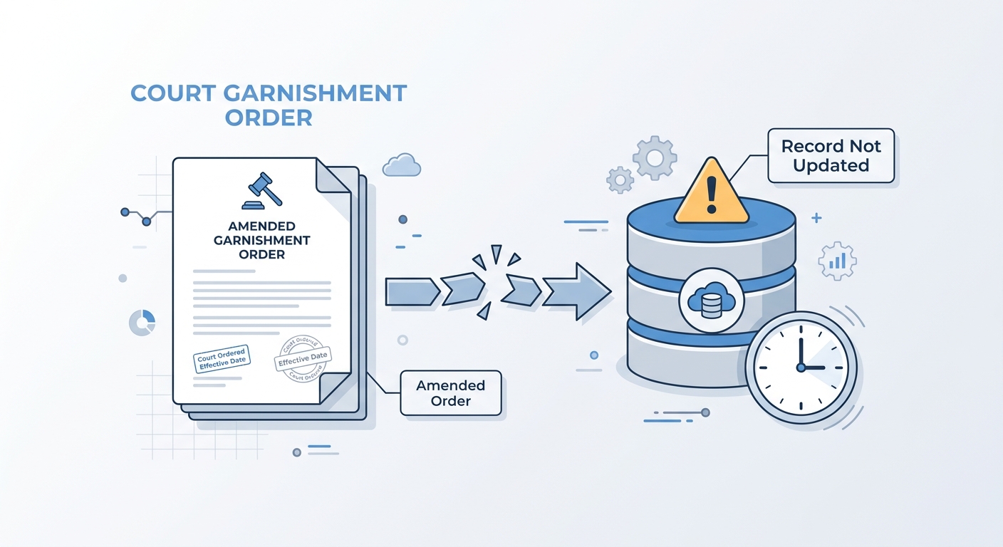 Garnishment order amendment gap between Workday deduction records and third-party processor