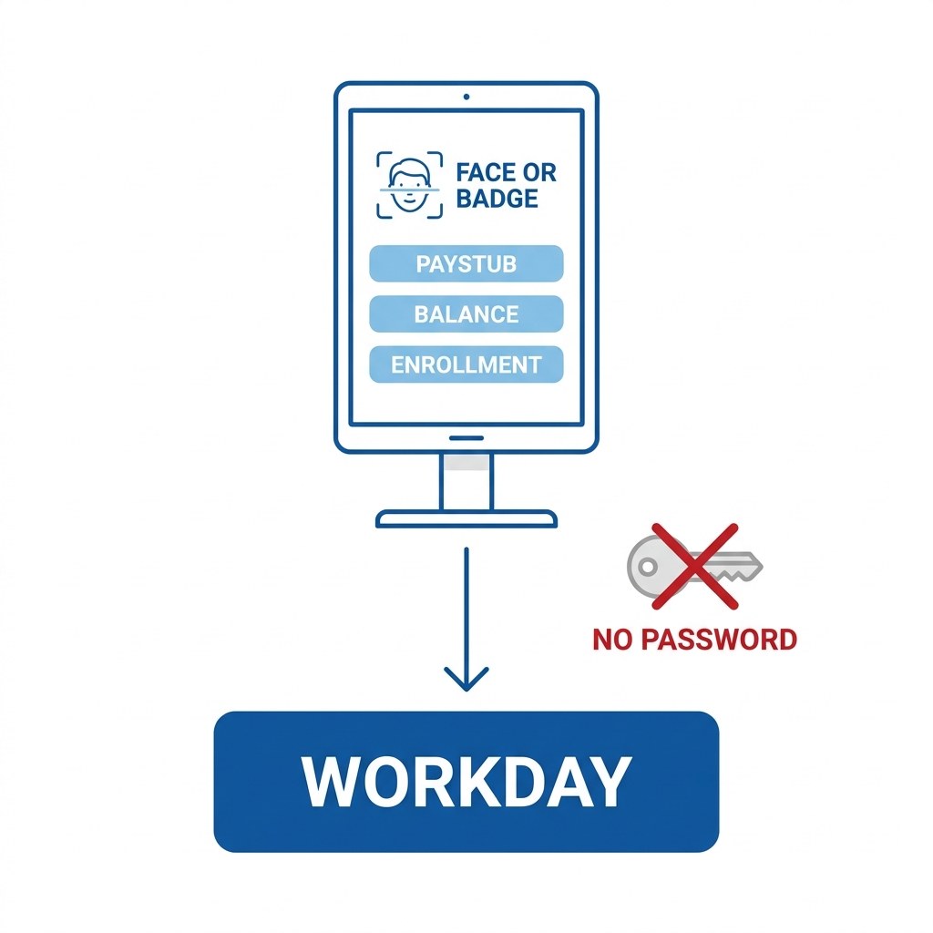 Shared tablet identifying worker for Workday paystub and balance access