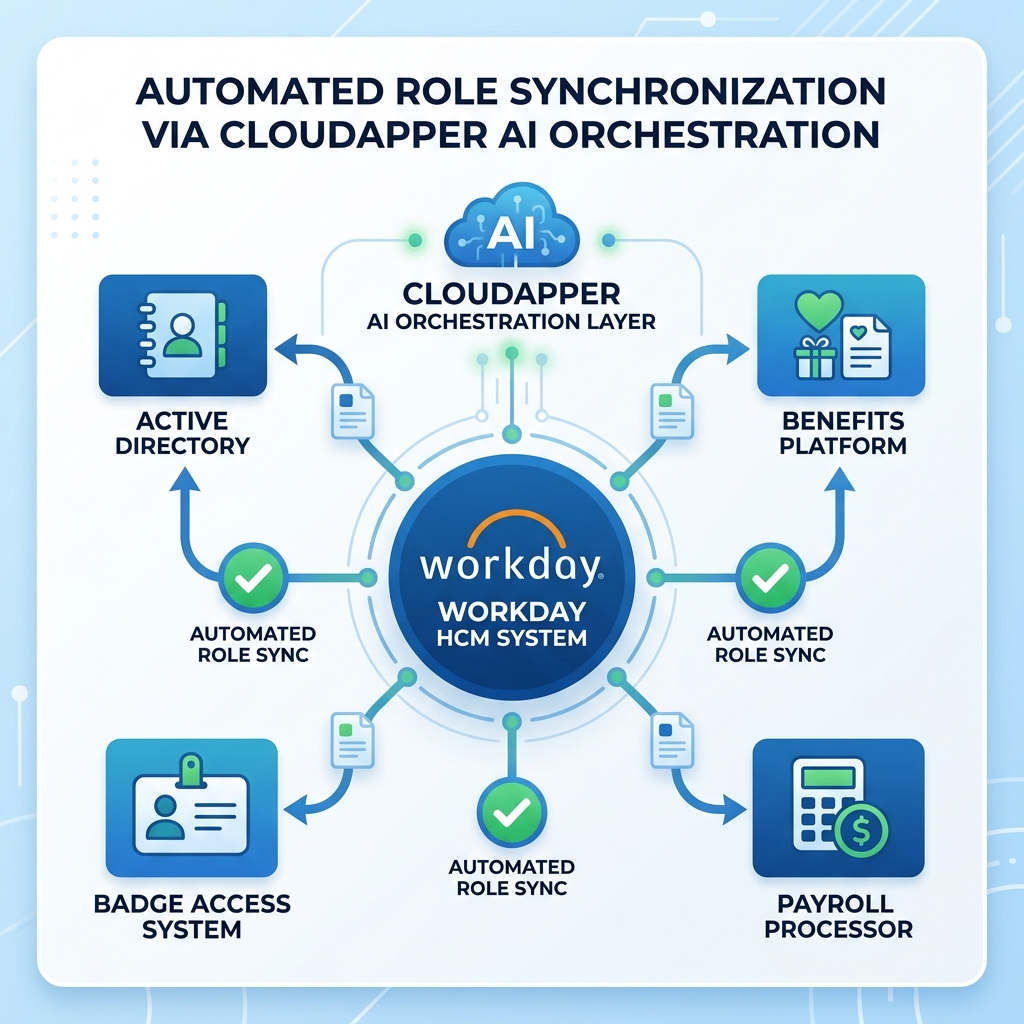 CloudApper AI automating Workday security role re-evaluation and cross-system deprovisioning