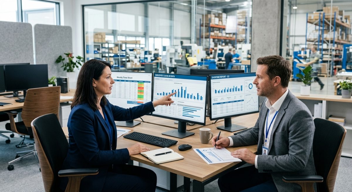 Workday time tracking dashboard for payroll director monitoring hourly clock-in records and overtime