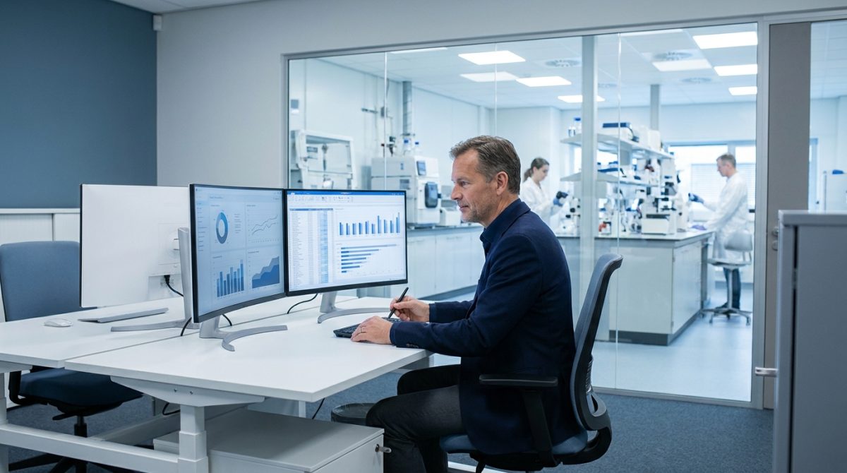 Pharma IT director reviewing GxP validation evidence for internally built enterprise application