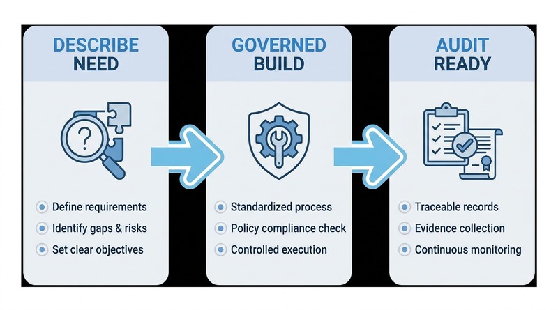 Governed enterprise application development ISO 27001 security evidence trail