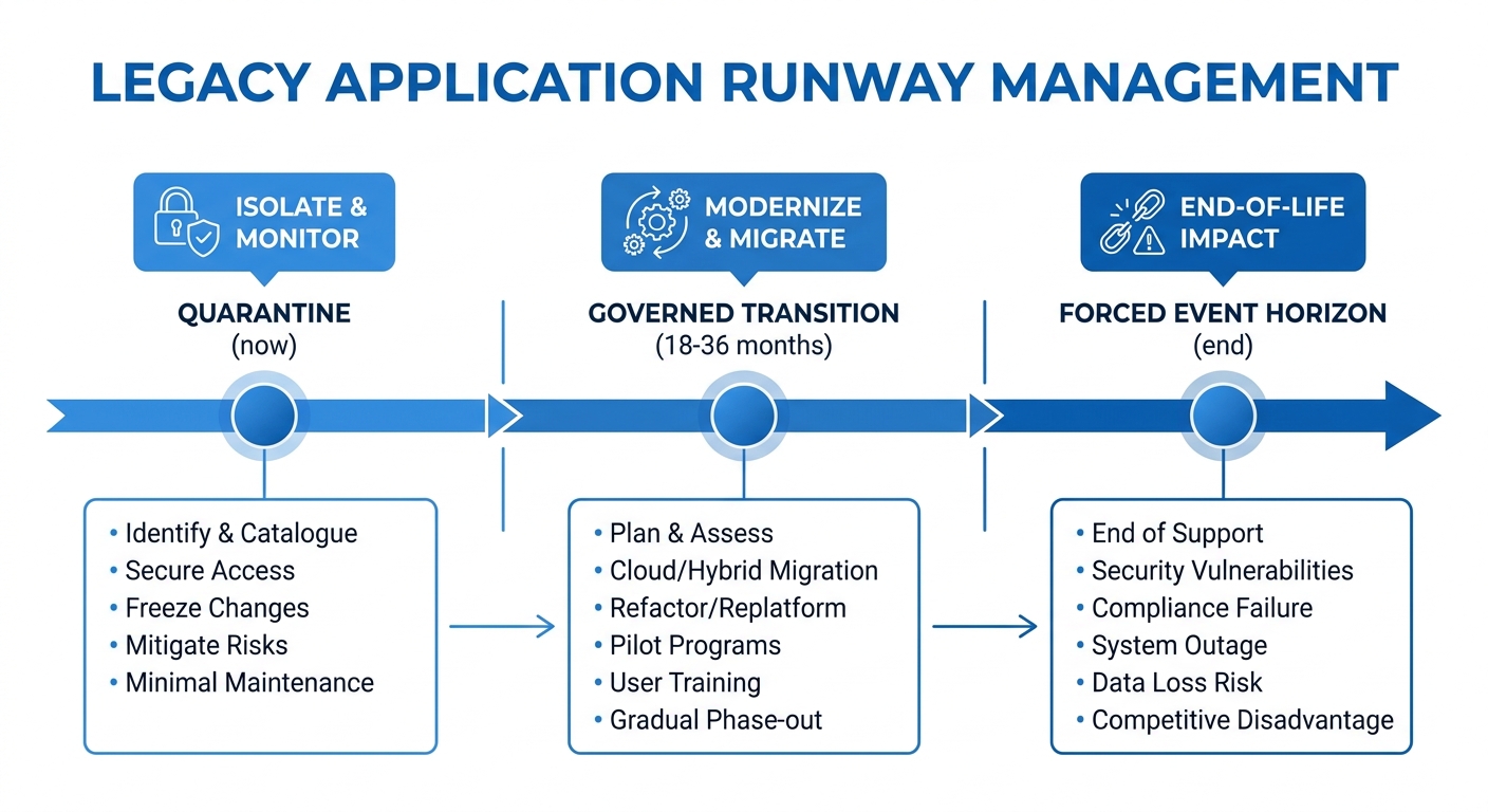 Legacy application runway calculation forced event timeline enterprise IT