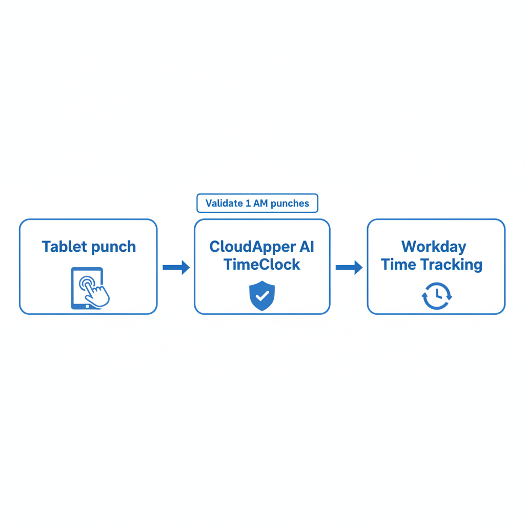 CloudApper AI TimeClock tablet punch syncing to Workday