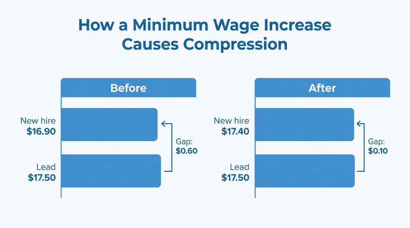 Minimum wage increase causing pay compression between roles