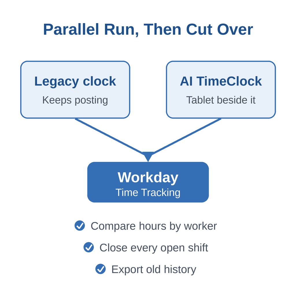 Parallel run of legacy clock and CloudApper AI TimeClock into Workday